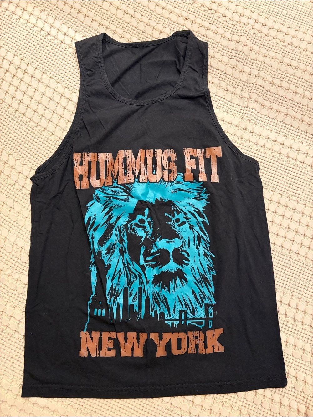 New York Black Tank Top with Turquoise Lion Graphic- NWOT